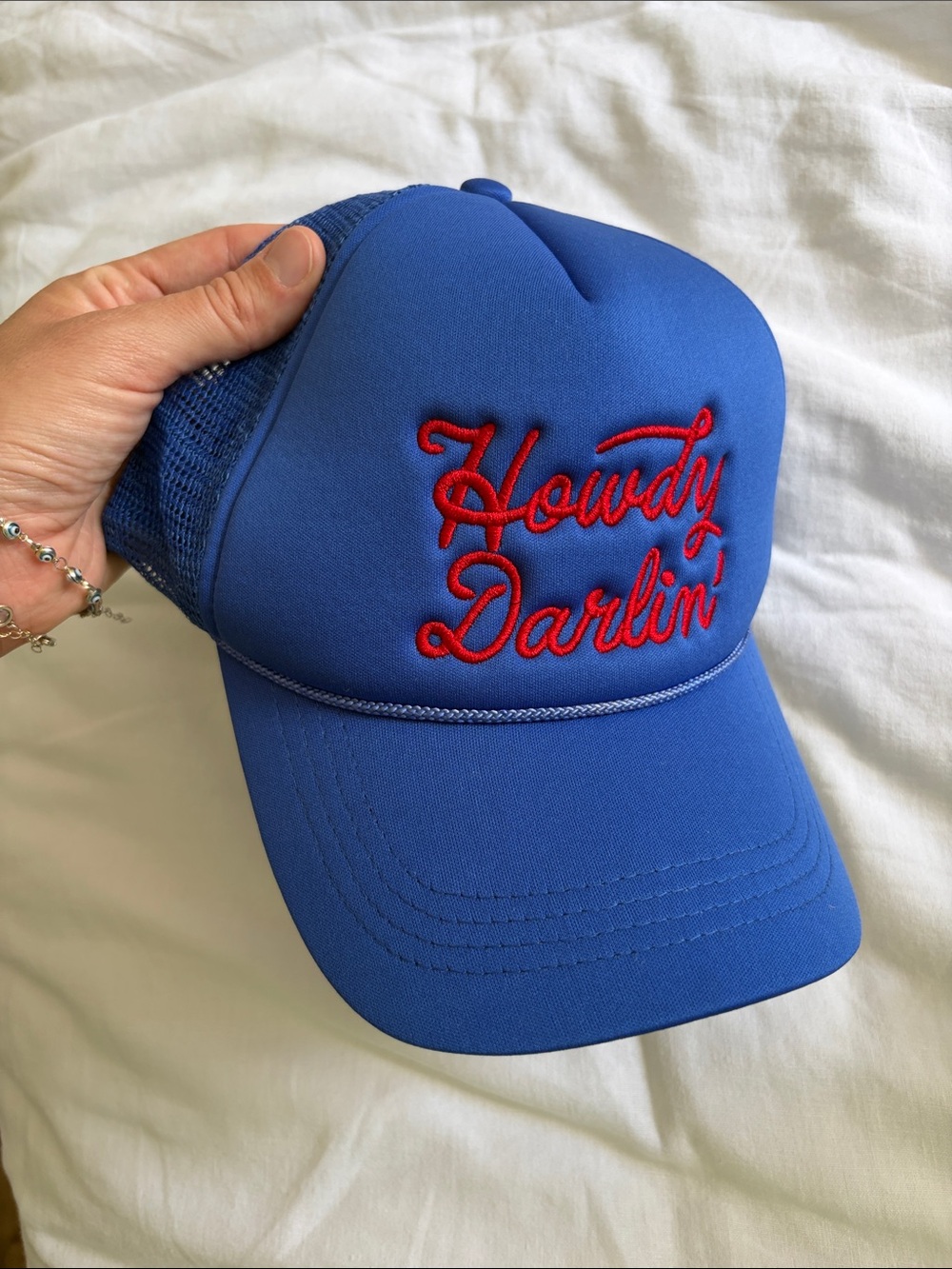 Women’s Trucker Hat with Red 'Howdy Darlin'' Embroidery